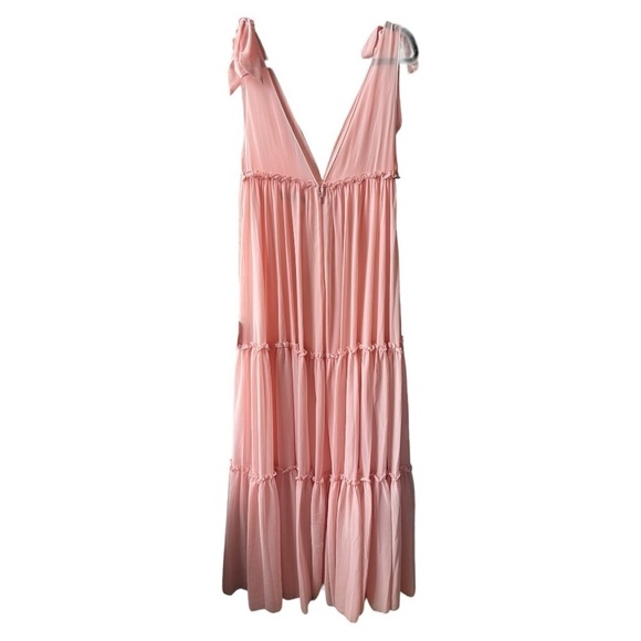 NWT Mac Duggal leena for Blush Pink Tiered Chiffon Plunging V-Neck Maxi Dress - Picture 2 of 8